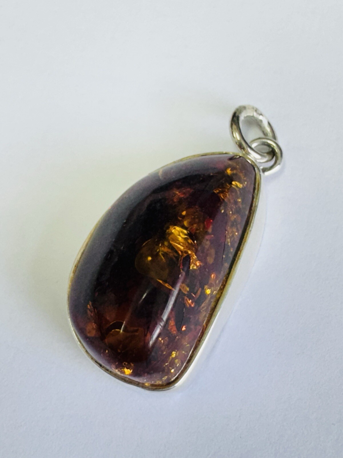 SOLID STERLING SILVER LARGE IRREGULAR SHAPE AMBER… - image 1