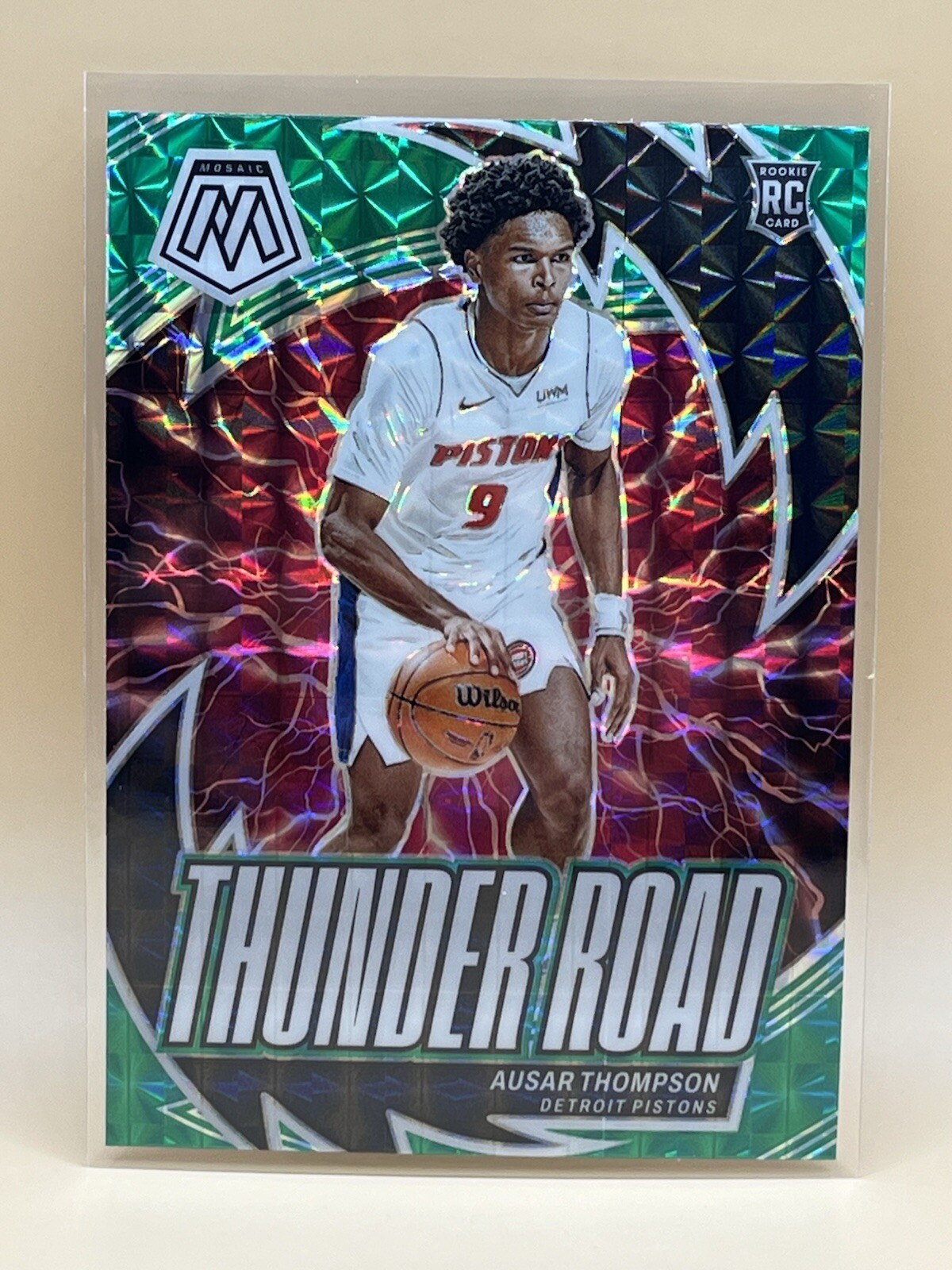 2023-24 Panini Mosaic Ausar Thompson Thunder Road #16 RC - Green - Pistons