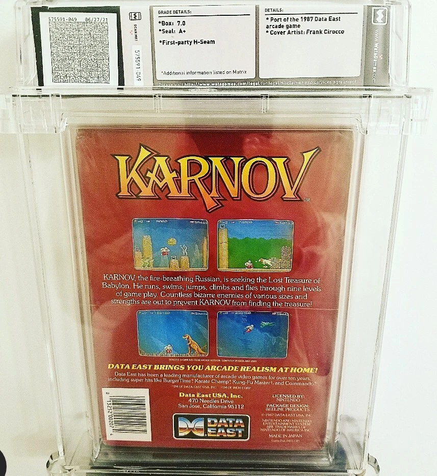 SEALED KARNOV NES WATA 7.0 A+ SEAL, REV-A ROUND SOQ 3 SCREW  - Image 2 of 2