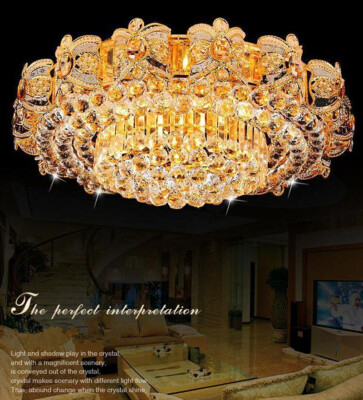 23.6''Luxury Crystal Chandelier Flush Mount Ceiling Fixture Pendant Lamp Lighting