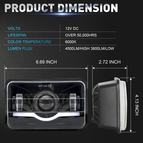 Faro proyector LED DRL haz alto/bajo DRL para Chevrolet Camaro Z28 1982-1992 4x6" - Imagen 5 de 12
