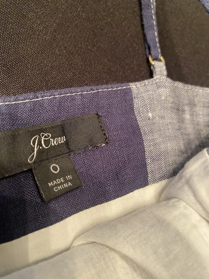 J. Mono Crew Lino Azul Blanco Pierna Ancha Talla 0 CottageCore Playa Cinturón Orgánico Foto 4 de 4