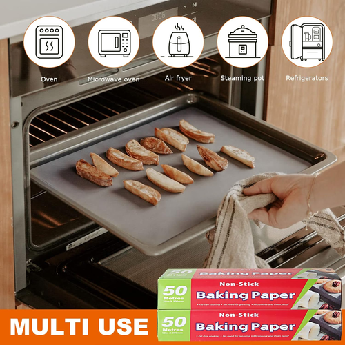 2 Rotoli Carta Forno Senza Pfas 50 M X 30 CM Carta Da Forno Riutilizzabile Antia - Foto 6 di 12