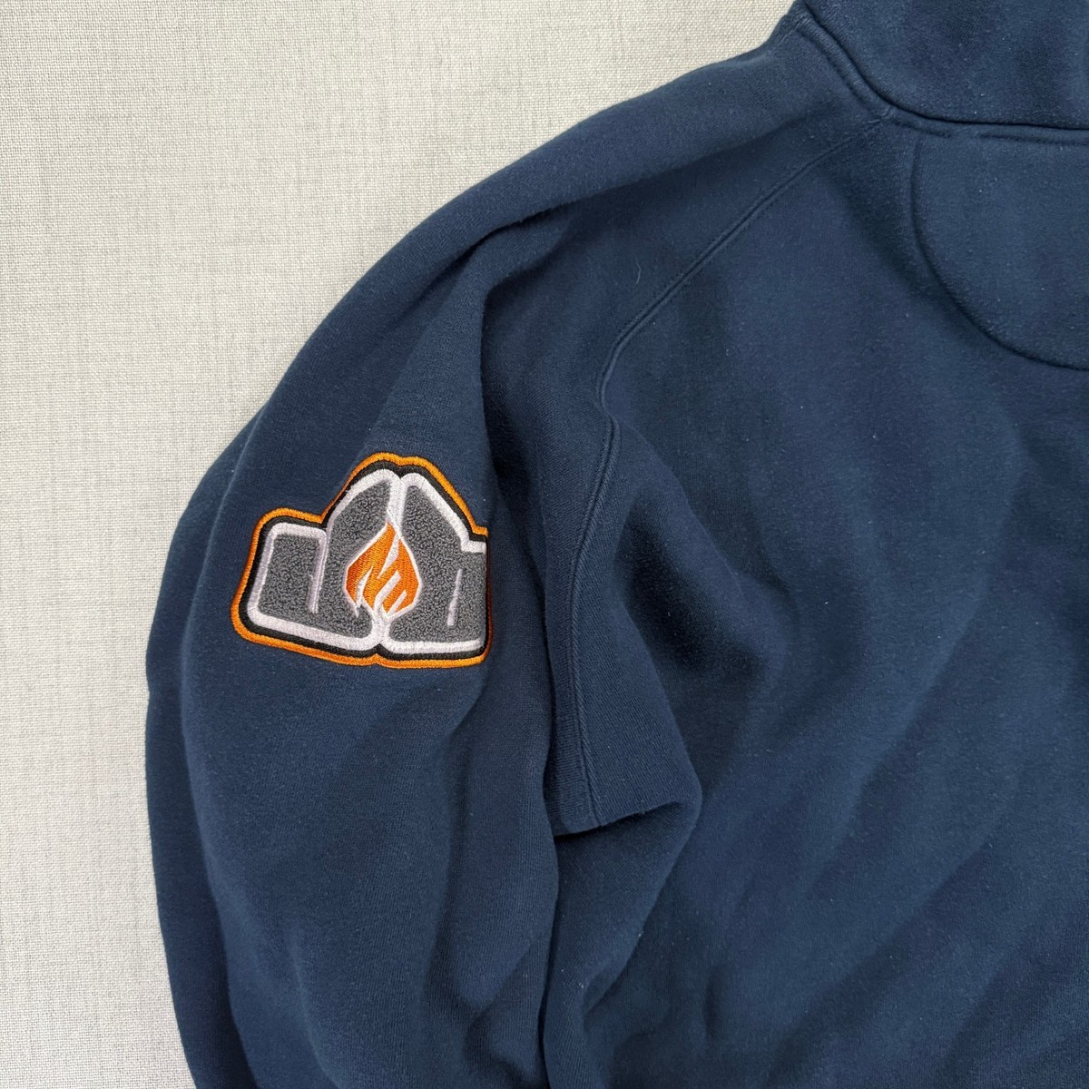 VTG Johnny Blaze Bulldog Hoodie Embroidered Graphic Navy Pullover