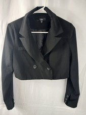 Lulus Black Cropped Blazer Jacket Womens Small Tuxedo Style Double Button Career