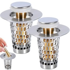 2Pcs 3-in-1 Bathroom Sink Stopper Hair Catcher Universal Steel Drain Stopper