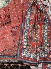 Women  s Soft Cotton Kurti Indian Pakistani Dress White  Pink w/ Scarf Size 42