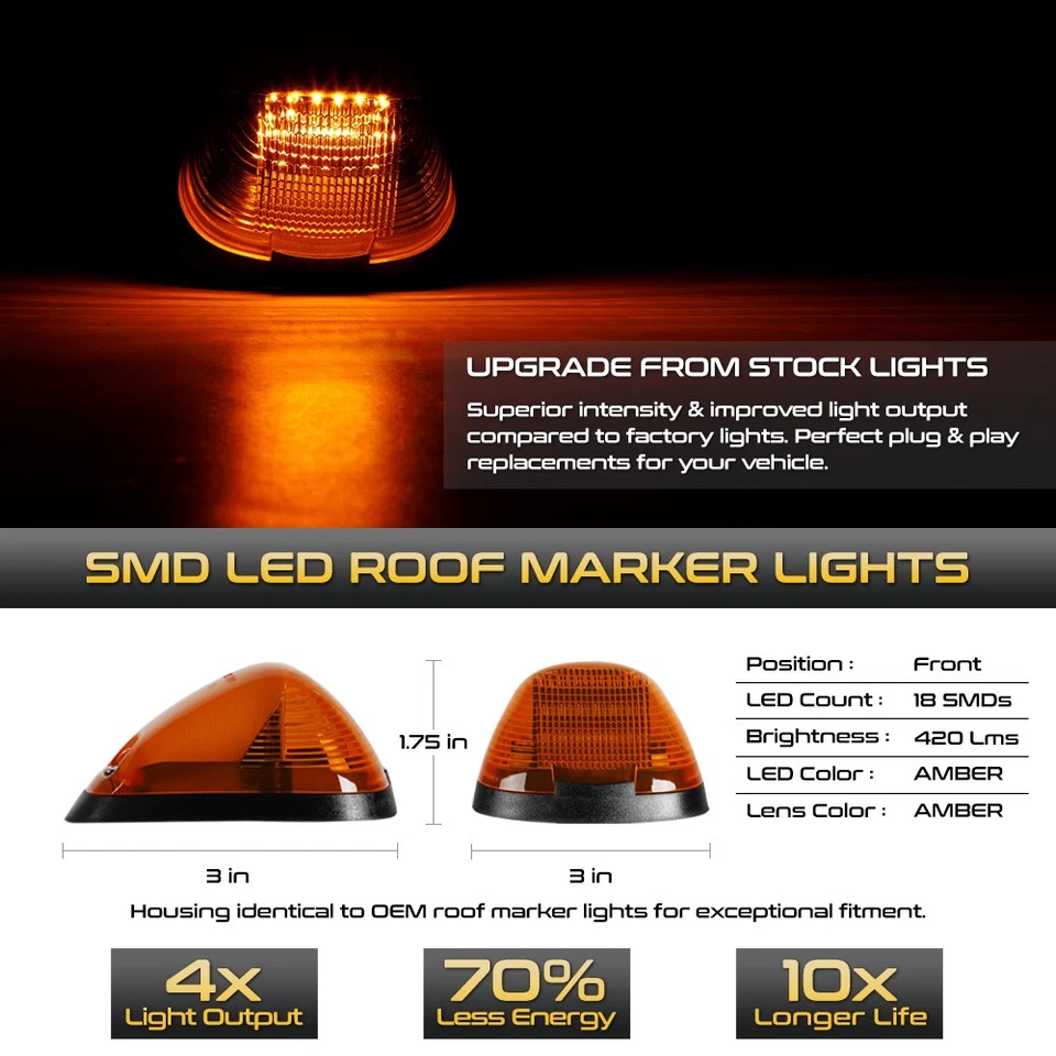 Roof Top Amber LED Safety Tow Lights For 1999-2016 F250 F350 F450 F550 Superduty - Image 2 of 4