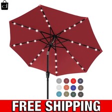 9FT Burgundy Solar LED Umbrella with 32 Lights - Auto Tilt  Durable Design