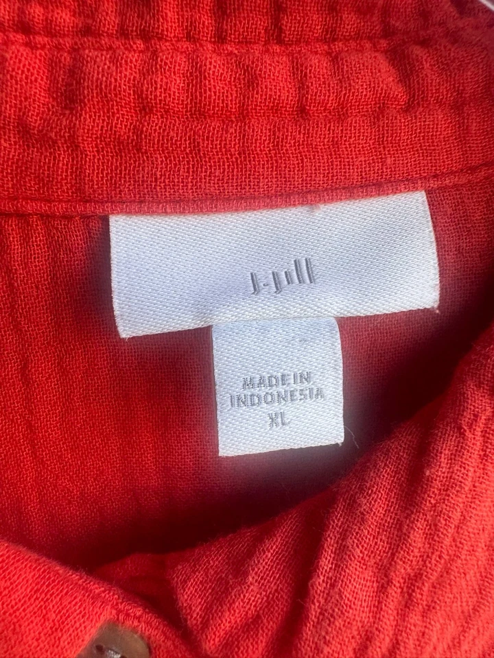 J. Jill 3/4 Sleeve Collared Gauze Cotton Pockets Midi Shirt Dress Size XL - Image 3 of 4