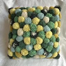 Mackenzie Childs EMERALD POM POM Cotton/ 100 Wool 18" Square Pillow NEW m26-5