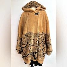 Denali Vintage 90's Oversized Teddy Fleece Tree Pattern Tan Black Swing Coat LG