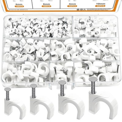 200PCS Cable Clips Nail in Cable Clips Wire Clips 4/6/8/10mm Round Ethernet C...