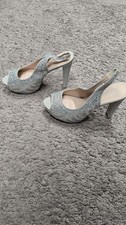 Women's Silver Metallic Rhinestone Peep Toe Heels Size 10