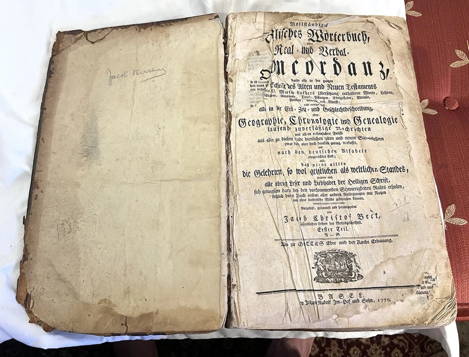 Huge 1770 German / Mennonite Bible Dictionary, 766 Pg, Hershey Family, York, PA - Image 2 of 4