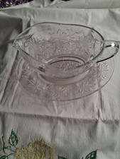 Princess House Crystal Fantasia Gravy Boat w/Frosted Under Plate