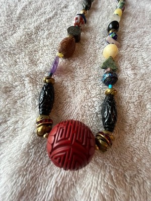 KATRINA Classic multi gem & stone necklace with rare Cinnabar & Black Jade