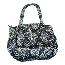 VERA BRADLEY Quilted Blue Green Glenna Ink Double Handle Zip Tote Bag