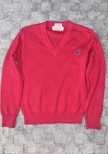 IZOD Lacoste VTG Cotton Pullover Sweater Sz 18 women  s small Dark Pink V-Neck