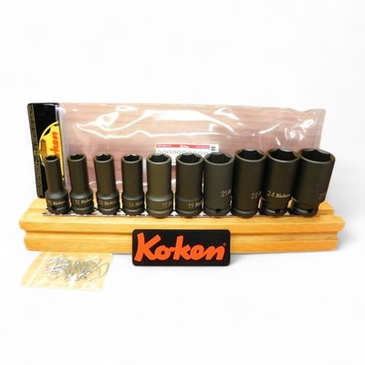 Ko-ken 1/2''sq Thin Wall Impact Semi Deep Socket Rail Set 10pcs RS14301X/10 New