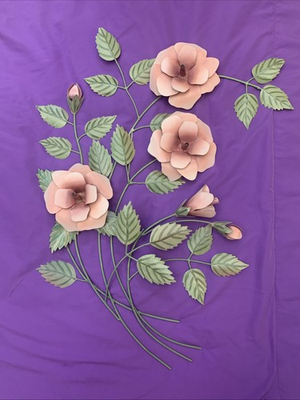 #ad Metal Pink Rose Spray Wall Sculpture Les Fluers Spray Of Roses $79.95