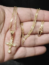 Cadena y Cruz para nin̈os 14k oro Laminado