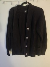 Women's Medium GAP Button Front Cardigan Black Long Sleeve V Neck Knit Casual