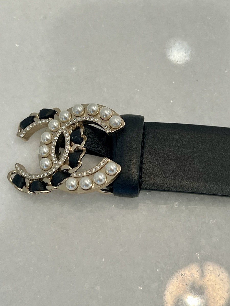 Chanel Belt With Gold, Pearl, Rhinestone And Leather Buckle | eBay