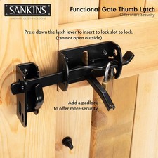 Thumb Gate Latch for Wooden Fence Heavy Duty, Thumb Latch Hardware with 9 inc...