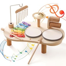 Promise Babe Wooden Drum Set Toddlers 1-3 Musical Percussion Instruments Toy