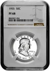 1955 50C Proof Silver Franklin Half Dollar NGC Graded PF 68 White Coin