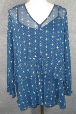 Style & Co Blue Ruffle Front Mesh Top Blouse Size 2X NWT