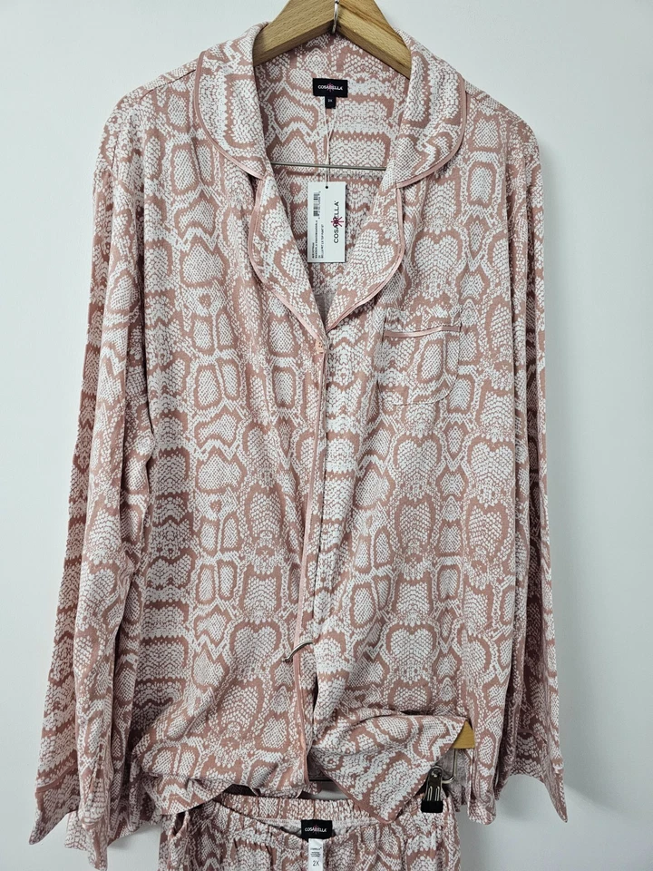 Conjunto de pijama para mujer Cosabella rosa piel de serpiente estampado animal salón pijamas talla grande 2X Foto 3 de 4