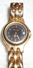 Vintage Gruen Women's Watch Black Sunburst Dial Date Gold Tone 24mm- New Battery