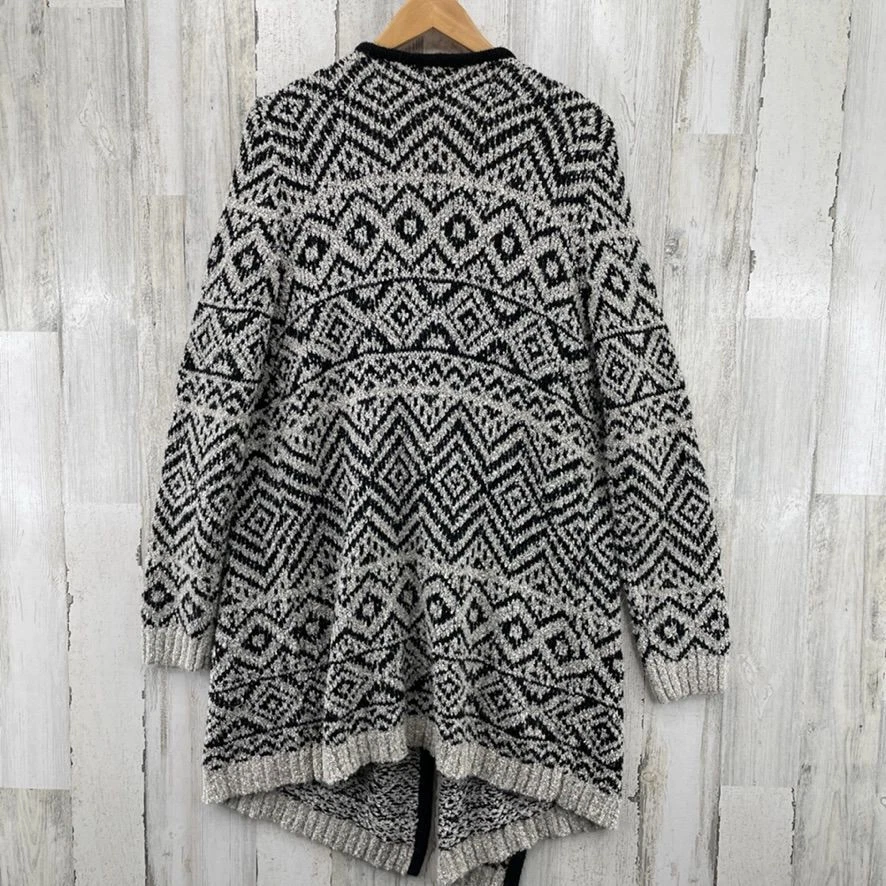 Joe Fresh Cardigan Sweater Womens XL Black White Acrylic Polyester Drape Front - Imagem 3 de 4