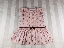 Janie And Jack Autumn Equestrian Girls Pink Pleated Floral Button Dress 6-12 Mos
