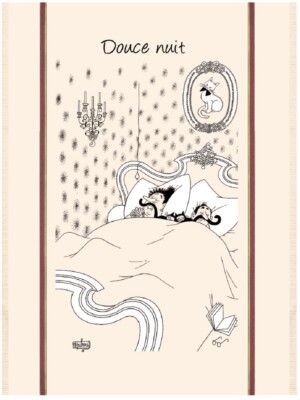 TORCHONS & BOUCHONS DUBOUT, DOUCE NUIT (CATS), FRENCH PRINTED KITCHEN TOWEL