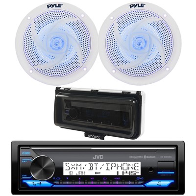 Marine Bluetooth Radio, 2x 5.25'' 180W Blue Flashing LED Speakers, Cover (White)