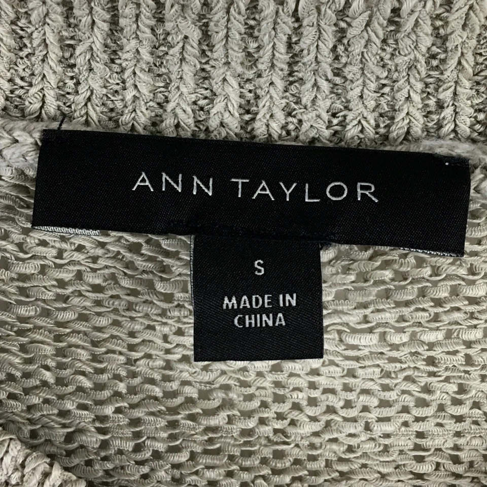 Suéter Ann Taylor Mujer Pequeño Bronceado Manga Larga Tejido Abierto Viscosa Ligero Foto 3 de 4