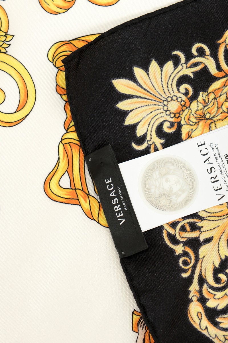 Versace Royal Blue & Gold Barocco Print 100% Silk Large