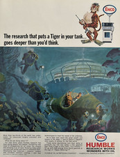 1966 Humble Enco Oil & Refining Tiger Tank Deep Ocean Divers Vintage Print Ad