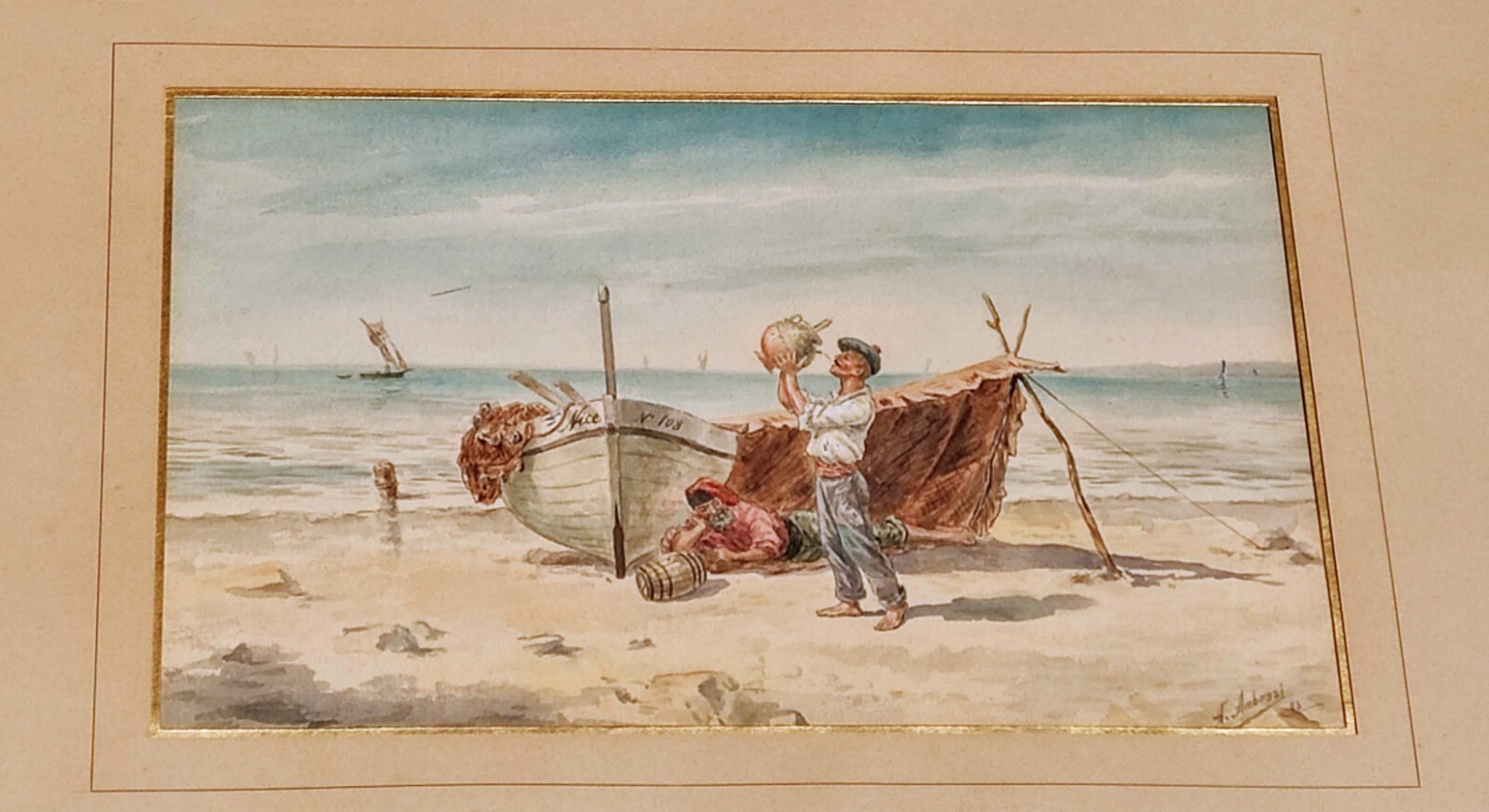 fishermen of the Bay of Angels Nice Carras signature Ambrosi