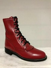 NEW JUSTIN WOMENS LEATHER RED LACE ROPER BOOTS L0503 5 B NEW