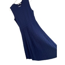 Tory Burch Liana navy rib & wavy knit sleeveless fit & flare dress Large 6914