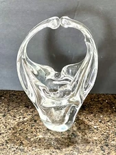 Thick Glass Basket Vase Clear w Open Handles Candy/Nut Bowl Decorative Gift Item