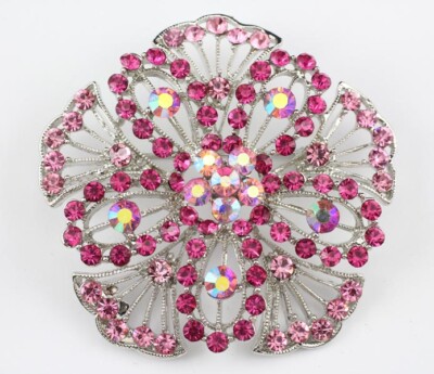 Pink Elegant Austrian Rhinestone Crystal Dazzling Bridal Wedding Brooch Pin