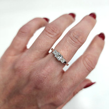 14Kt White Gold 3 Stone 1.00Ctw Princess Cut H SI1 Diamond Engagement Ring