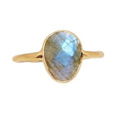 18k Gold Vermeil - Natural Labradorite - Madagascar 925 Silver Ring s.6 CR73461