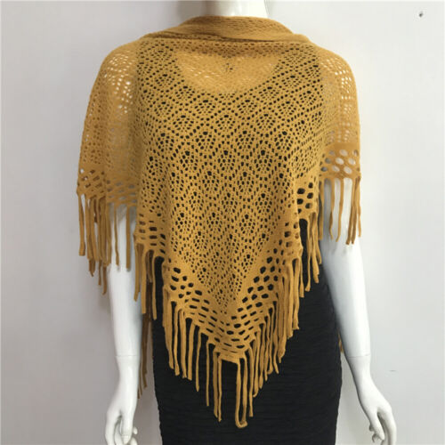 Fashion Womens Warm Knitted Shawl Wrap Cashmere Fringed Hollow Triangle Scarf US - Picture 13 of 21