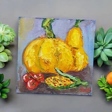 Pumpkin Original Painting Tomato Semi Abstract Art For Kitchen Handmade Wall Art